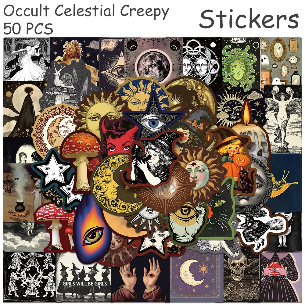 50pcs Occult Celestial Creepy Stickers Decals For Phone Scrapbook ...