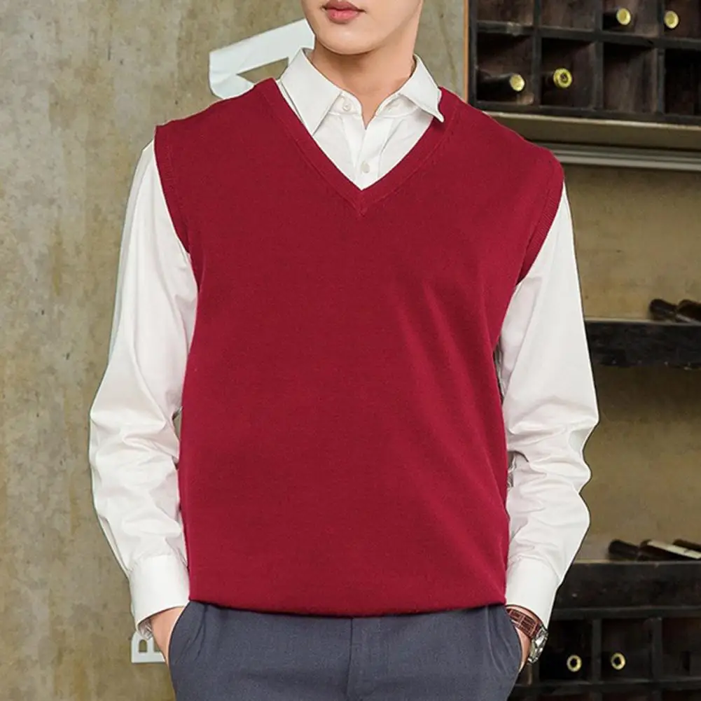 Description Picture 5 of itemKnitting Vest Sweater for Men Casual Solid Color V-neck Pullover Waistcoat Vest Sweater Vest Top Leisure Outwear Pullover Tops