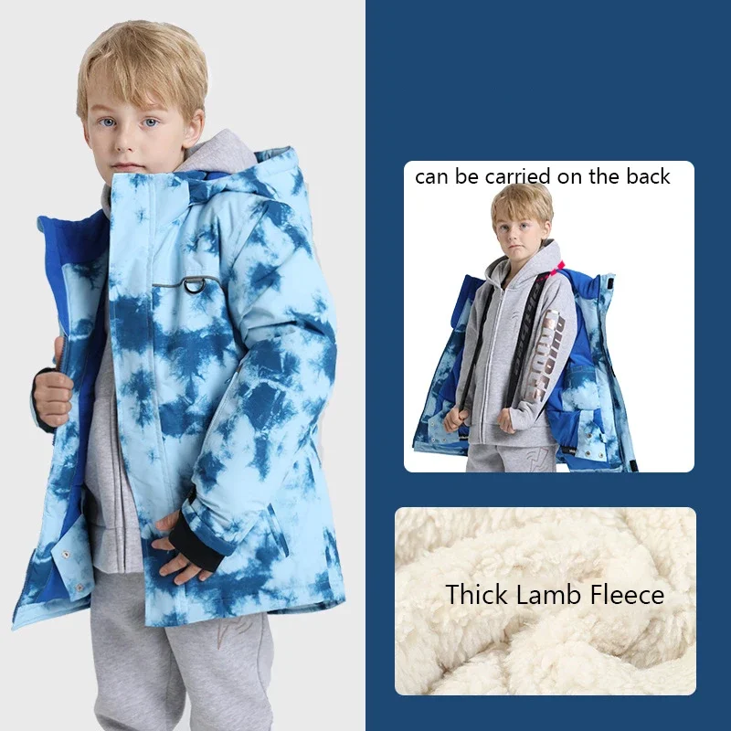 Winter Ski Jackets Children Waterproof Thickening Snowboarding Jackets Boys Thermal Coldproof Windproof Skiing Clothes Coats