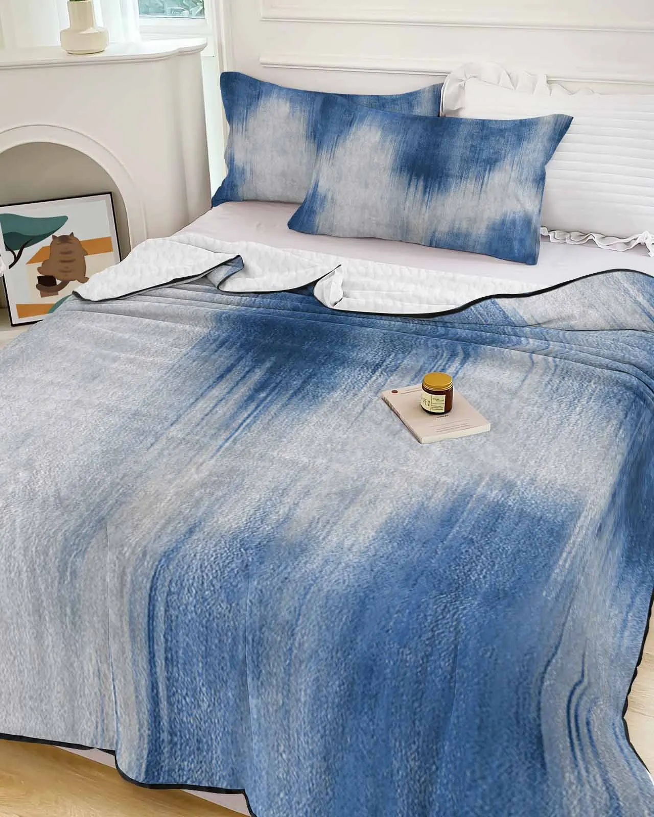 

Abstract Modern Line Blue Cooling Blankets Air Condition Comforter Lightweight Summer Quilt for Bed Breathable Soft Thin Quilt