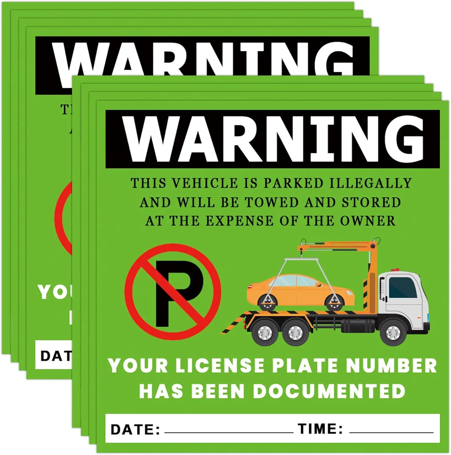 Illegally Parked Warning Stickers Tow Away Warning Sign Labels 5.5 inch Notice No Parking Stickers 25pcs (Green)