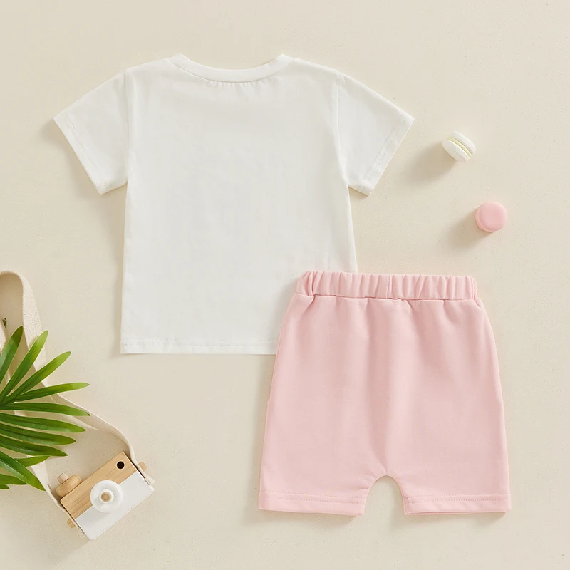 

Летняя одежда для малышей, маленьких девочек, футболка с надписью "Bestie", комплект с шортами для младенцев 3, 6, 12, 18, 24 месяцев, 2T, 3T, 4T, одежда