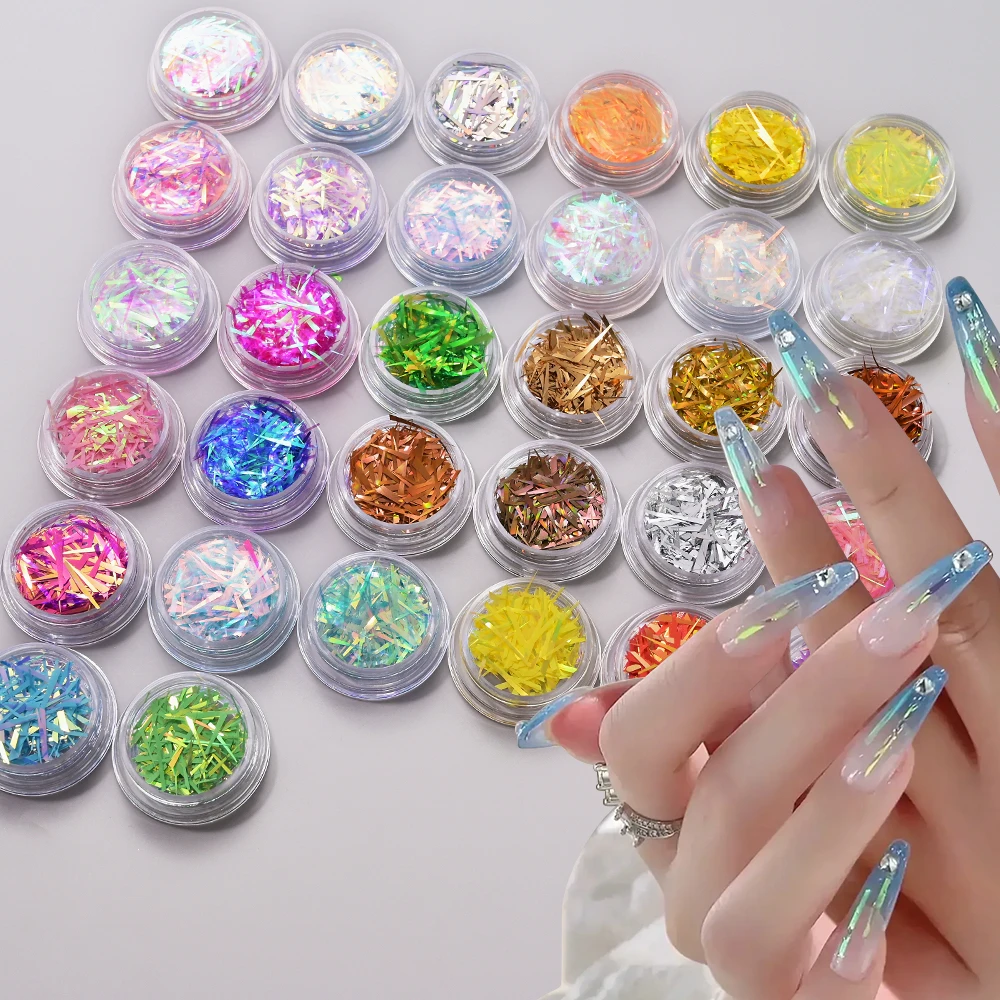 

32Colors Aurora Broken Glass Paper Fragments Nail Foil Decal Gradient Laser Flakes Sequins For DIY Manicure Decoration