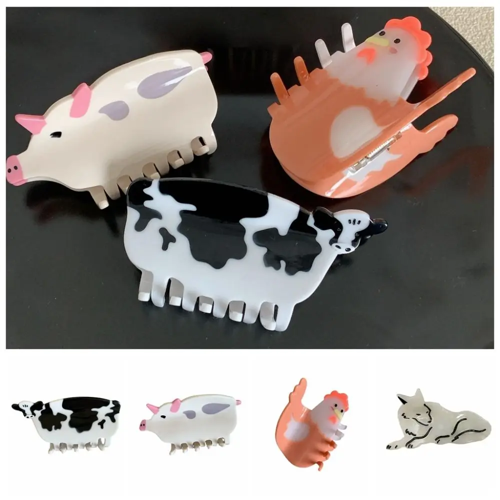 

Заколка для волос из свиной ацетатной коровьей шерсти, симпатичная курица, волк, животные, заколка для волос, держатель для конского хвоста, скот, мультяшное животное, Акула, зажим для мытья лица