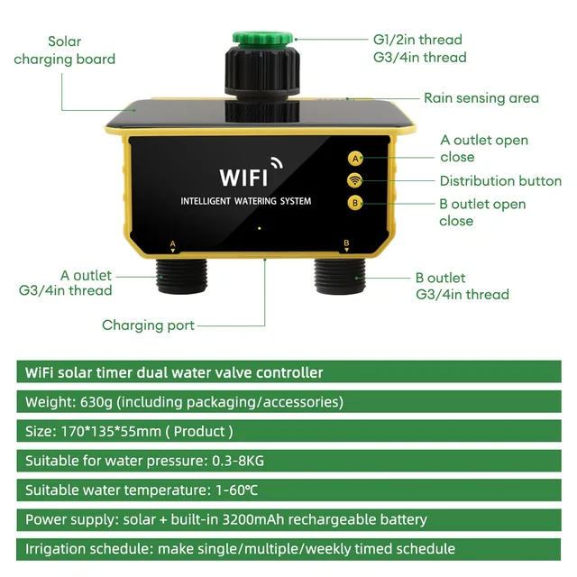 Dual Zone WIFI Solar Irrigation Timer Smart APP Control Automatic Irrigation System Outdoor Water Timer Garden Watering Tool 6