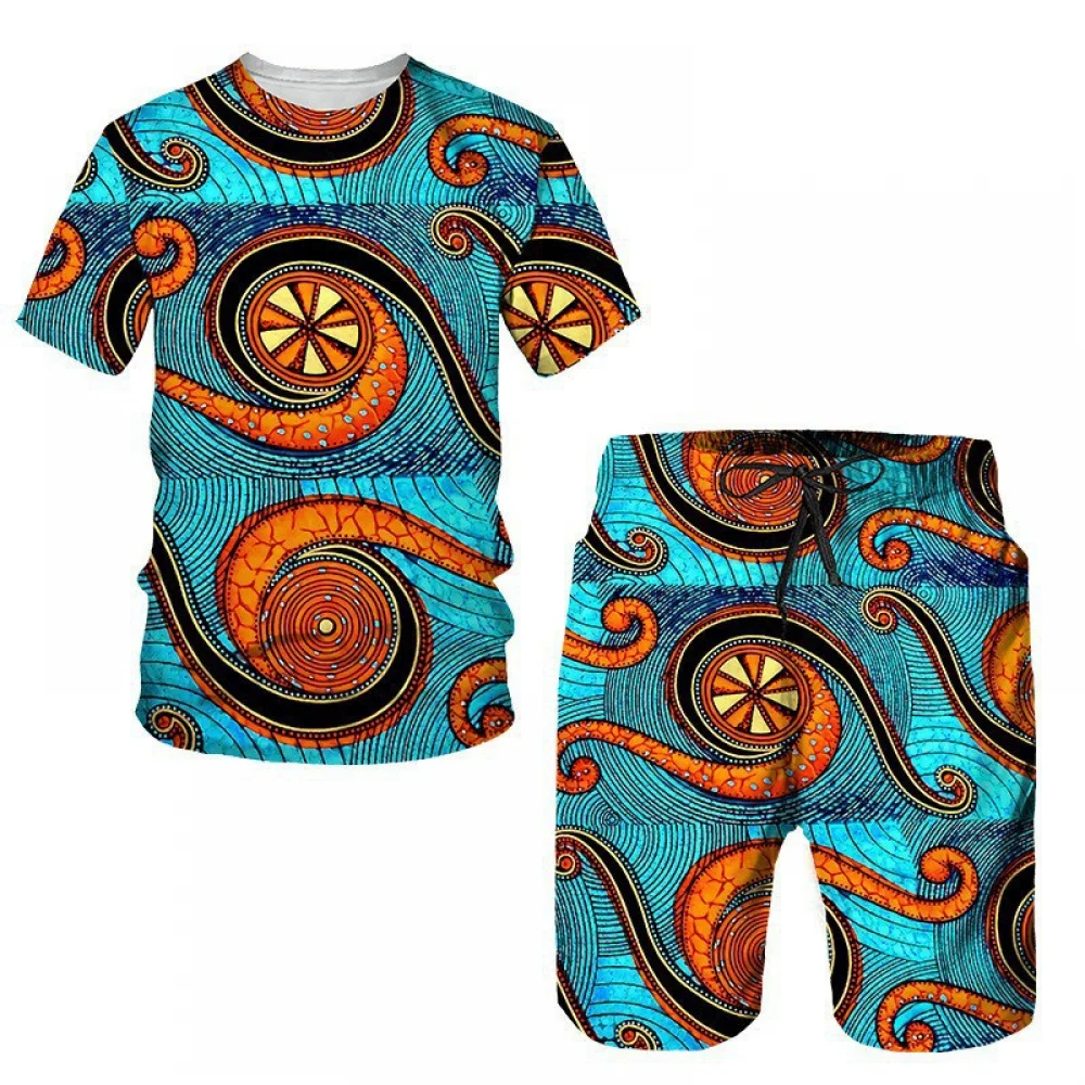 thumbnail image 1 of Conjunto de chándal para hombre, estilo bohemio, hippie, estilo hippie, años 60 y 70, estilo bohemio, informal, camisa y pantalones cortos, disfraz de cosplay étnico, 1 of 5