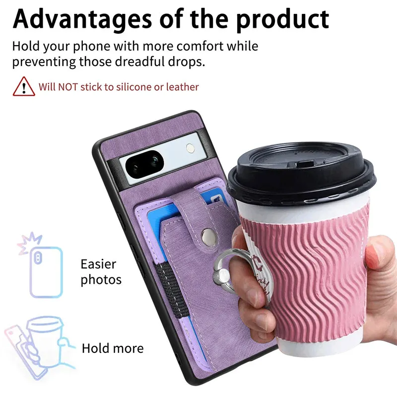 Magnetic Leather Wallet Card Phone Case with Ring Holder and Back Cover
