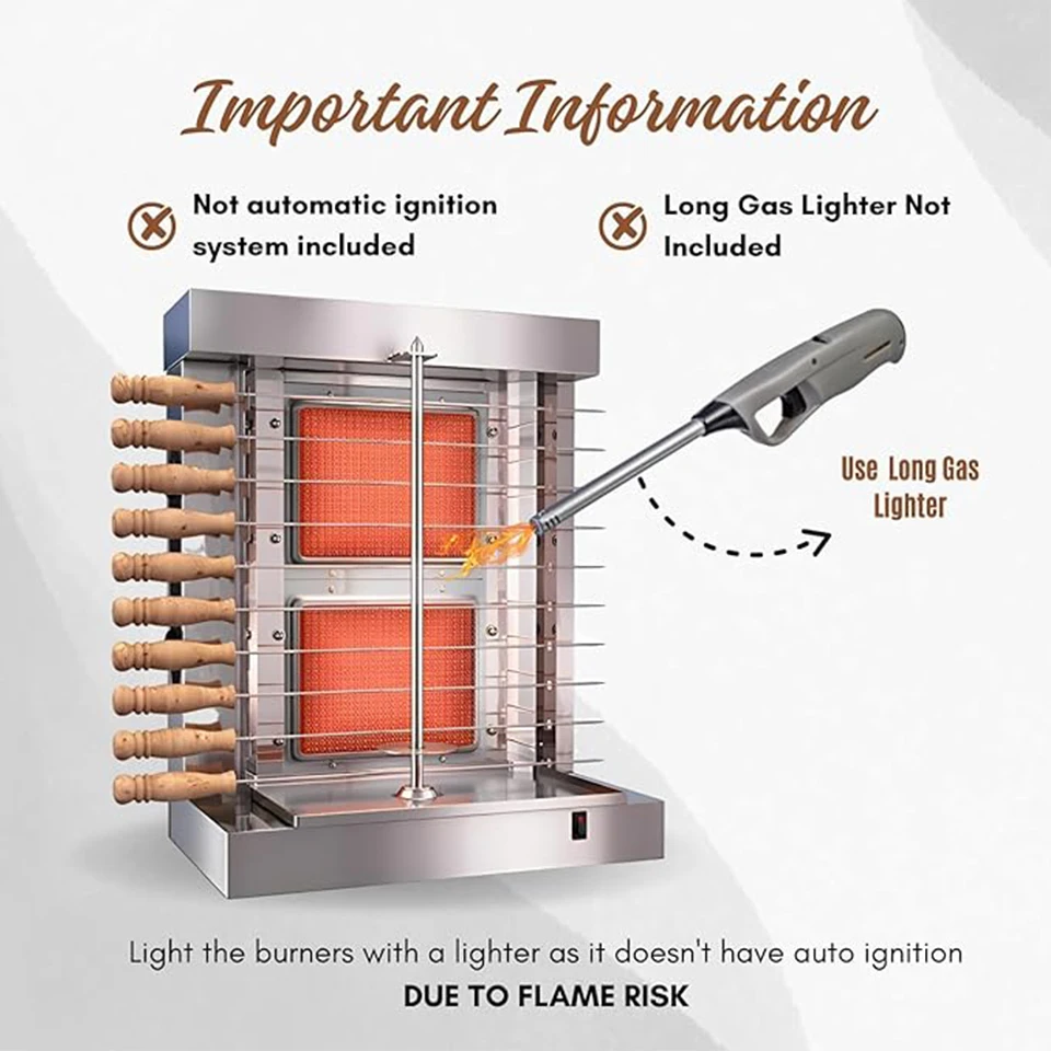 GB25A LPG Gas Commercial Rotary Kebab Roaster Grill Oven Shawarma Machine S.Steel with Burners for BBQ Grill Oven Equipment