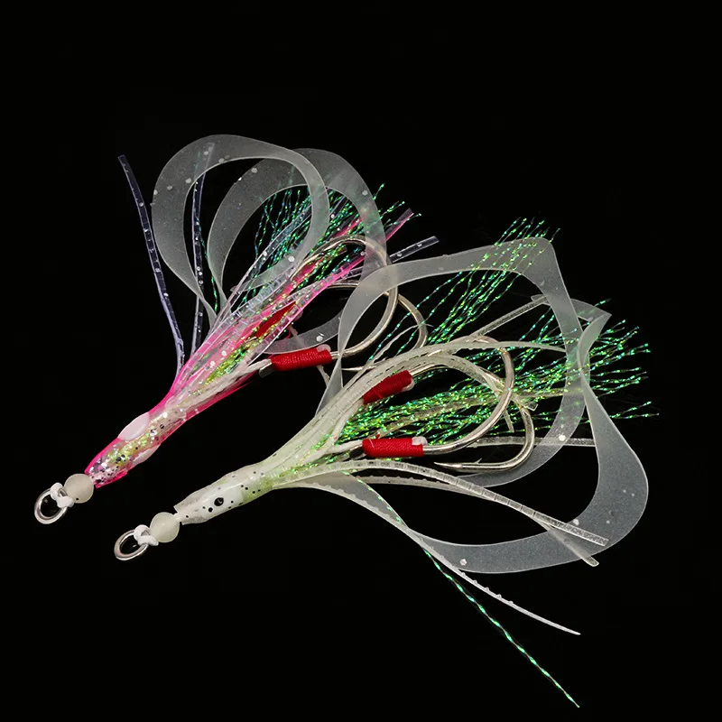 Fiscan 20pcs/lot Glow Assist Hooks With Squid Skirts Lumious Slow Jig