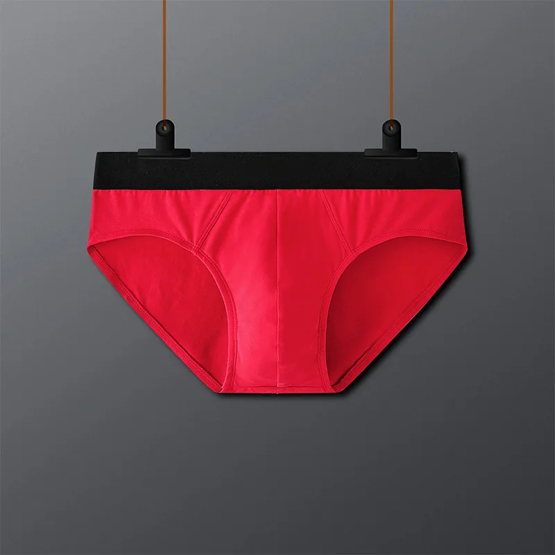 Boxed pure cotton men's underwear briefs comfortable and breathable sexy low waist solid color belt cotton shorts head underpant