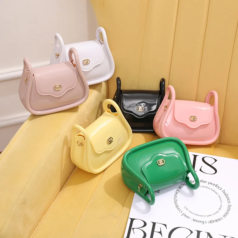 

2023 New Women Handbag Jelly Solid color Girls Kid children's Mini Cute simple High-level texture Unique Design Crossbody bag