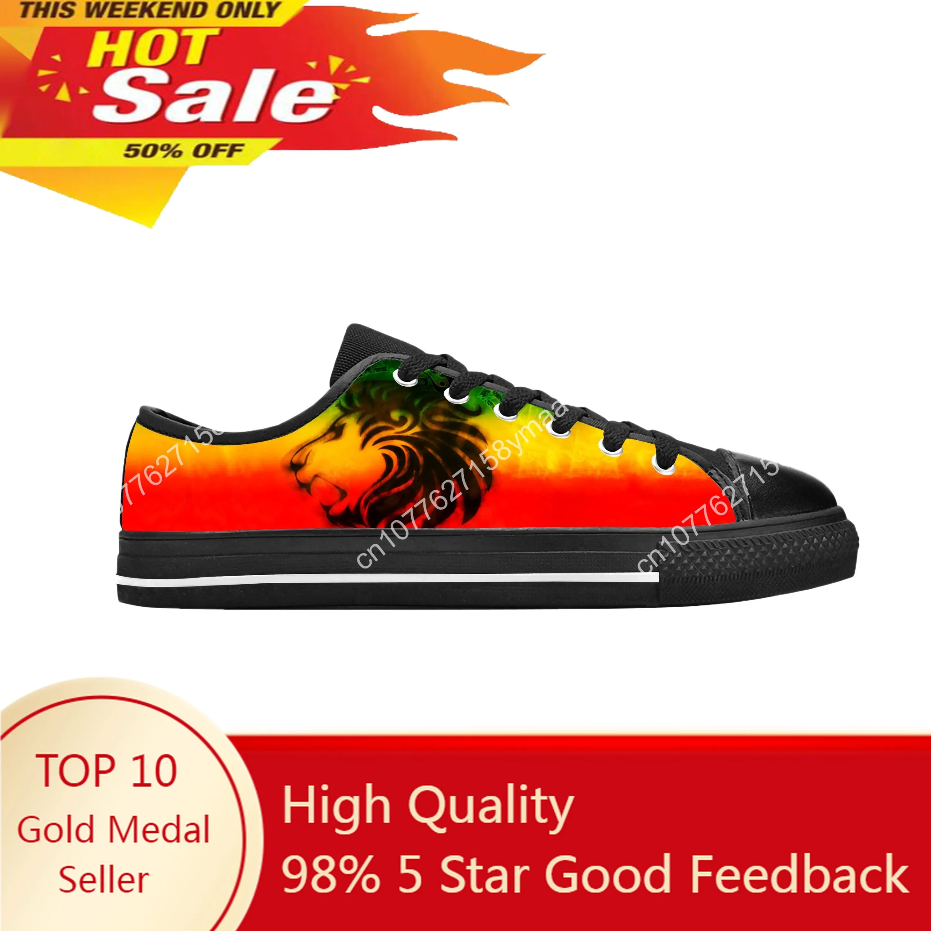 

Ethiopia Ethiopian Flag Lion Of Judah Rasta Reggae Casual Cloth Shoes Low Top Comfortable Breathable 3D Print Men Women Sneakers