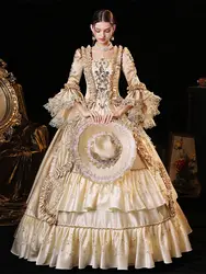 GUXQD Champagne Women Medieval Court Evening Dresses Sequins Shiny Renaissance Masquerade Costume Theater Prom Party Gowns