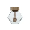 Hexagonal Glass Honey Bottle Wooden Stirring Rod Honey Packaging Bottle 110/220/380ML Small Honey Bottle Container Jar 6
