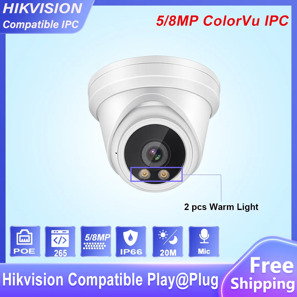 

HIK Compatible 8MP 5MP IP Camera ColorVu Dome POE Built-in Mic Security Surveillance Camera Plug&play with Hikvison NVR