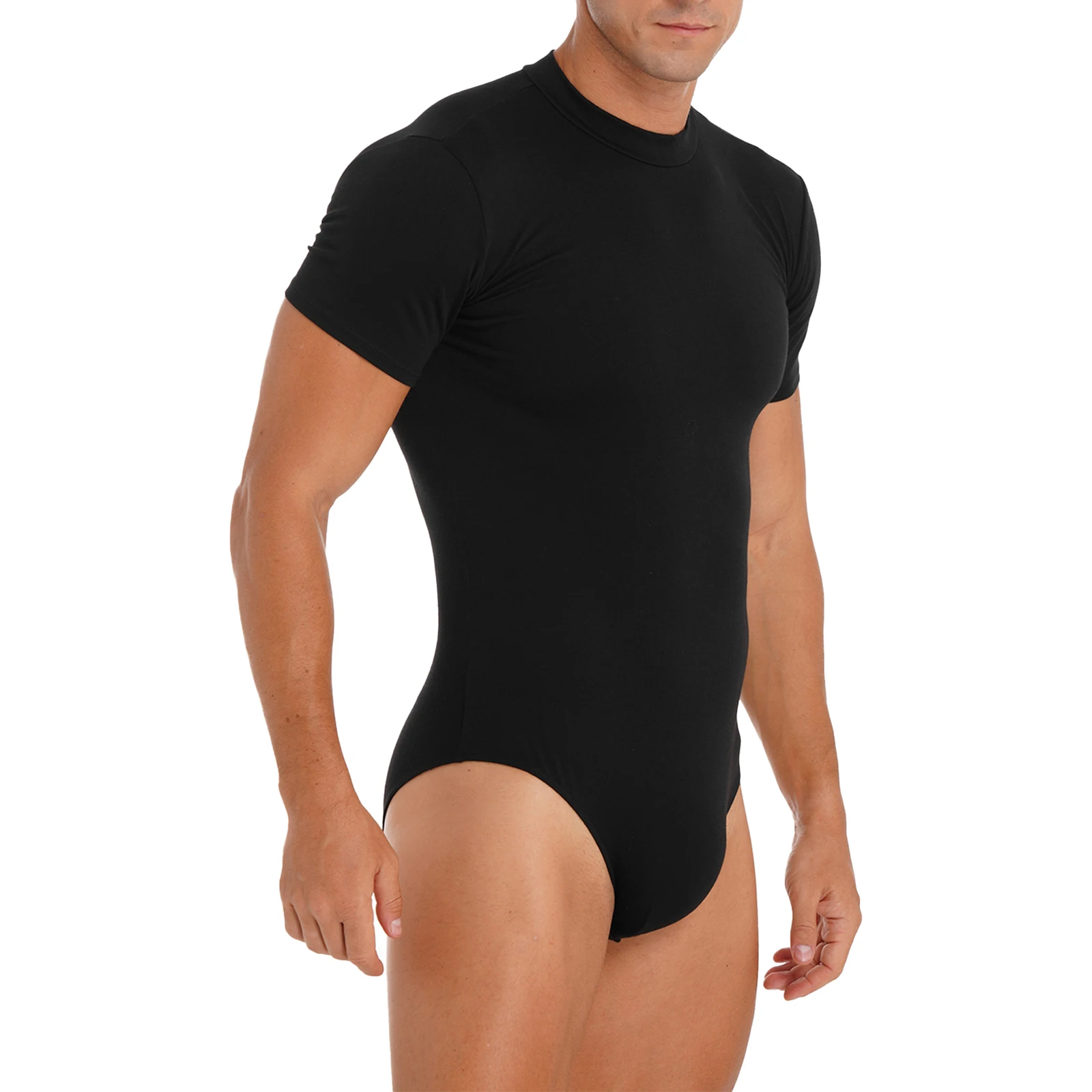 Men Casual Sports Bodysuit Short Sleeve Solid Color Undershirt Leotard Skinny Jumpsuit for Gymnastics Fitness Sleepwear Homewear men bodysuits,men jumpsuits