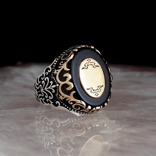 Handmade Turkish Ring For Men Women Inlay Silvery Black Zircon Stone Rings Punk Retro Religious Muslim Islamic Jewelry