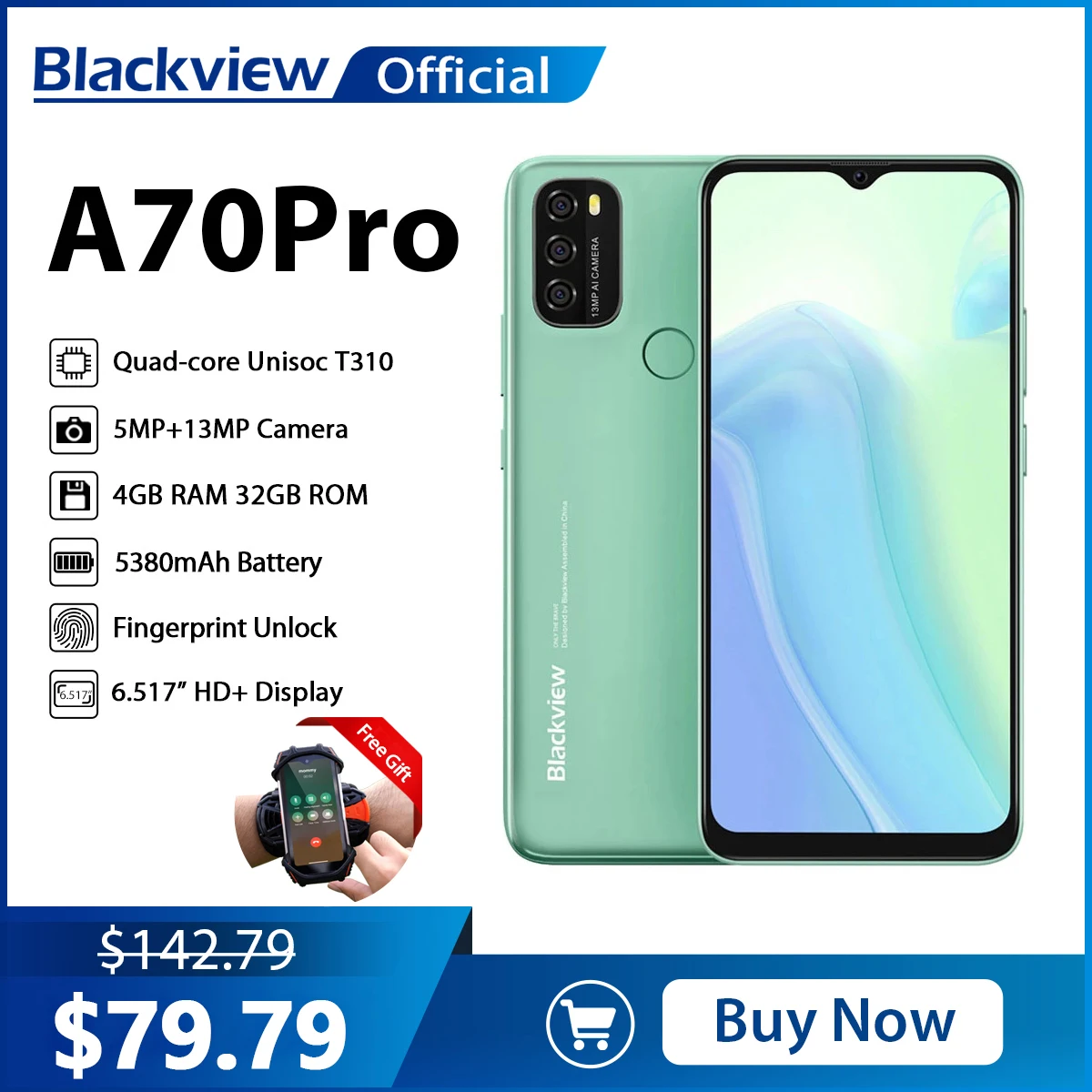 BLACKVIEW A70 Pro Android 11,  6.52 Inch Display Quad Core 4GB RAM+32GB ROM 5380mAh 13MP + 5MP Camera 4G Network