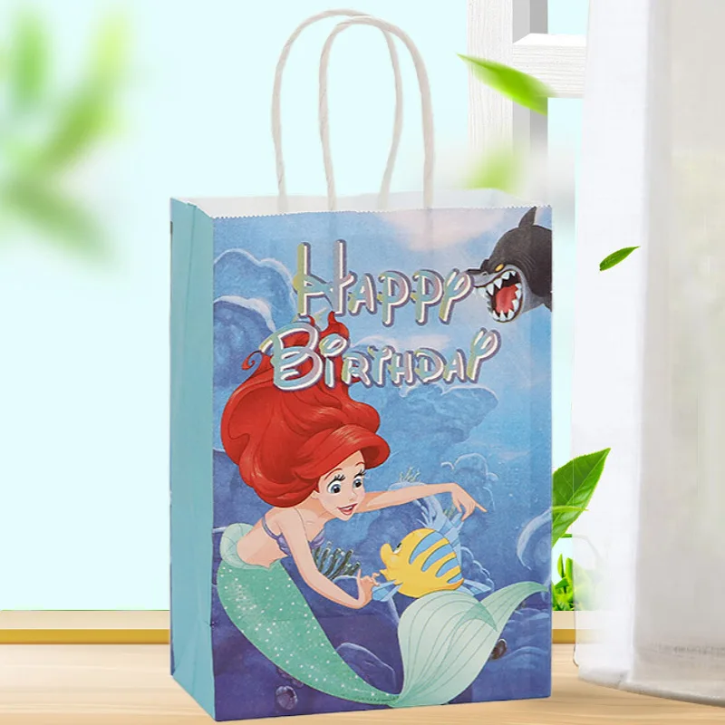 thumbnail image 1 of 5/20 piezas Bolsa de regalo para fiesta de sirena Ariel Bolsa de papel kraft con dibujos animados bajo el mar para fiesta Decoración de fiesta de cumpleaños de niña Sirenita, 1 of 5