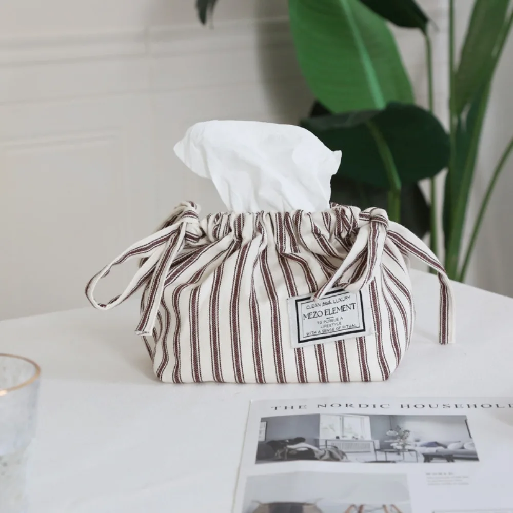 Cotton Drawstring Tissue Bag Korean Style Exquisite Tissue Storage Box Soft Portable Paper Towel Dispenser Table Organization 3