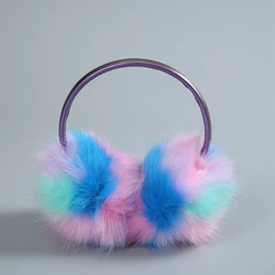 Women Girl Fur Plush Ear Warmer Muffs Headband Cartoon Earlap Iridescent Gradien X4YC