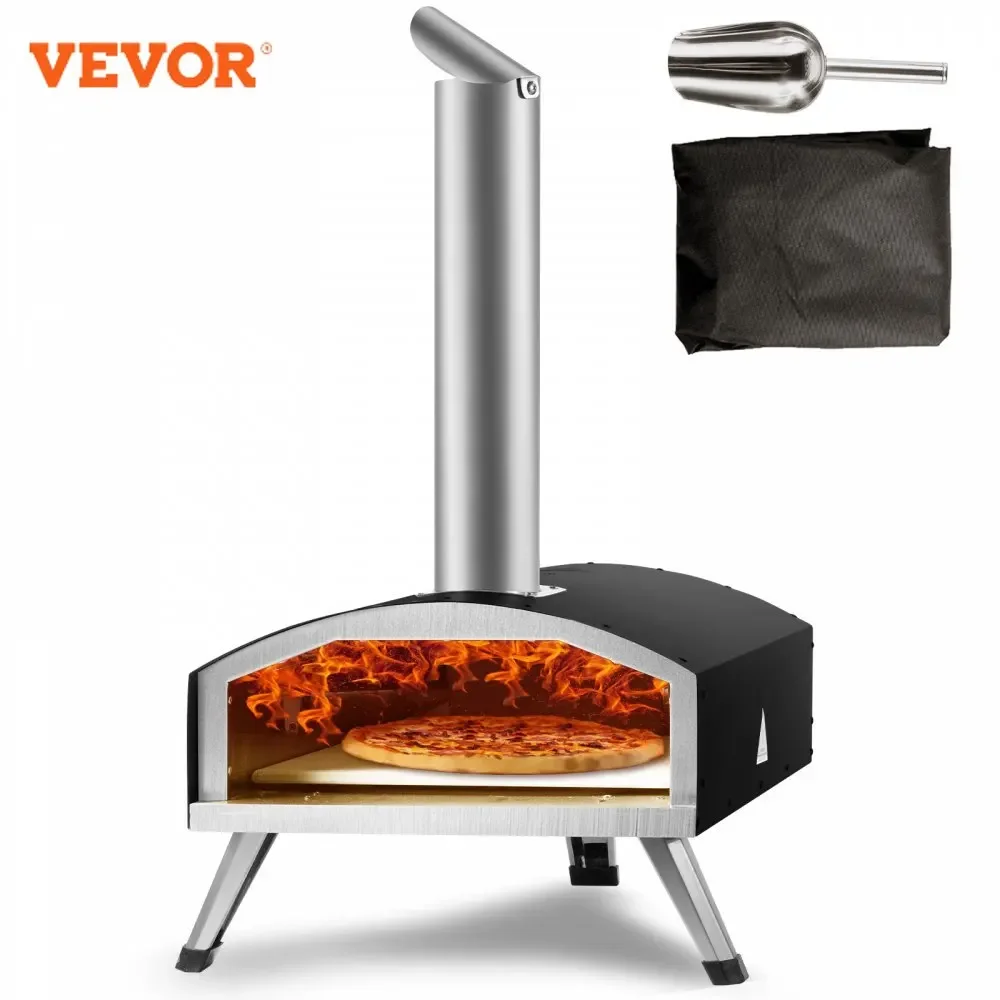 VEVOR Outdoor Oven 12-inch Pellet and Charcoal Fired Maker Portable Outside Stainless Steel Grill with Pizza Stone Barbecue Charcoal Stove