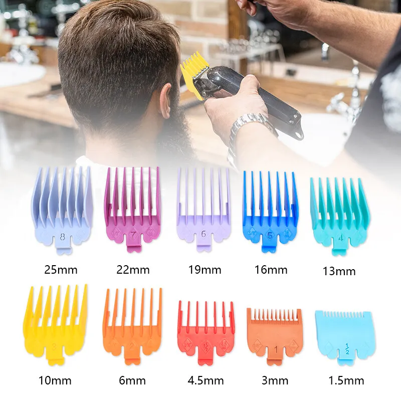 10Pcs Universal Hair Clipper Limit Comb Guide Attachment Set 1.5mm-25mm Professional Electric Hair Trimmer Accessories