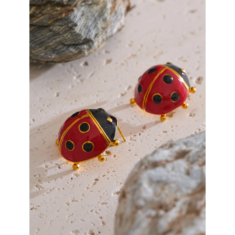 Yhpup Earrings Red Enamel Stud