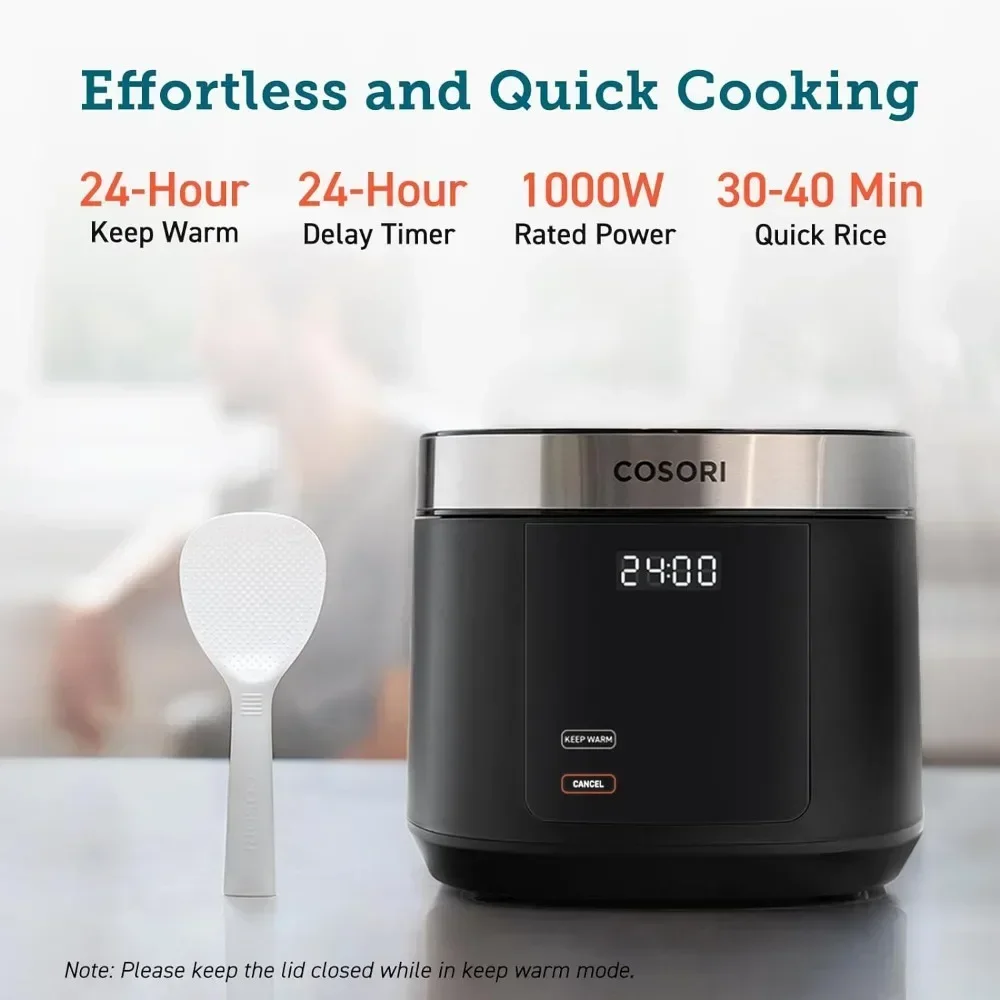 Electric rice cooker-with 18 functions, stainless steel steamer, fast cooking, heater, timer, 50 recipes, 1000W