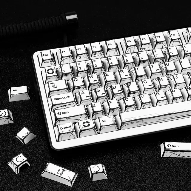 136 Keys Comic White English Korean German Layout Keycaps Dye Sub PBT Keycaps Cherry Profile for MX Switches Gaming Keybaord