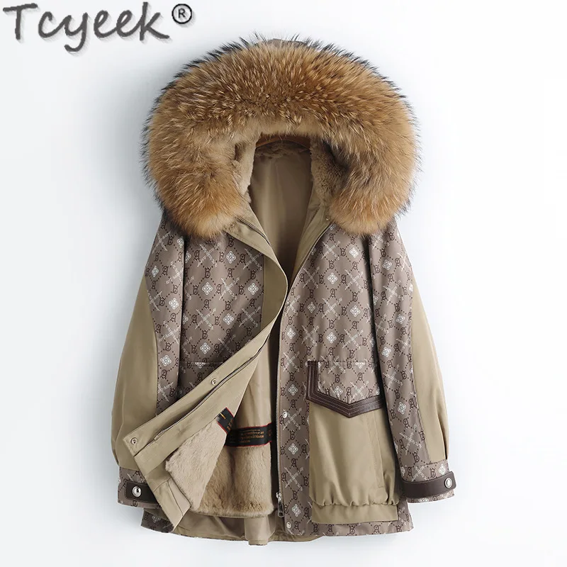 

Tcyeek Mid-length Rex Rabbit Fur Liner Coat Female Elegant Parka Winter Women Jacket Warm Fox Fur Collar Coats Womens Clothing