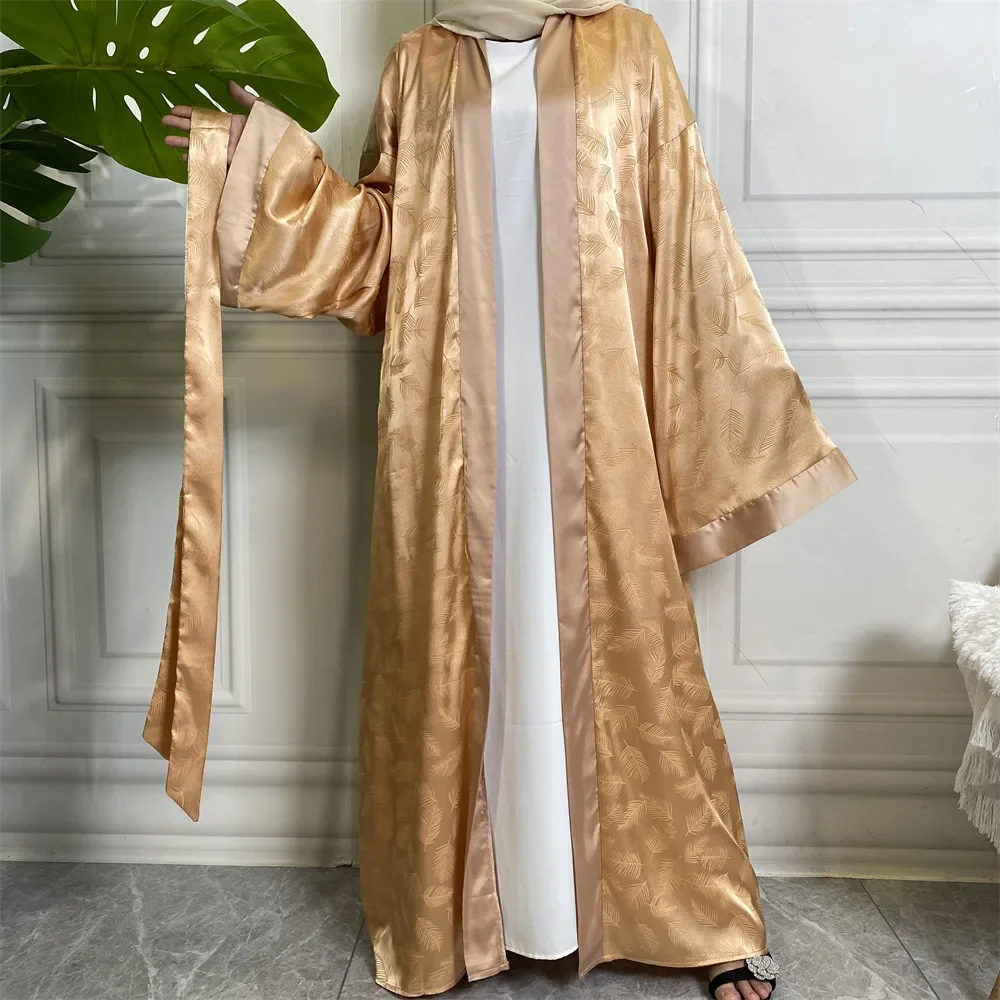 Open Abaya Kimono Printed Satin Loose casual Cardigan Abayas for Women Dubai Turkey Muslim Hijab Dress Islam Pakistani Clothes