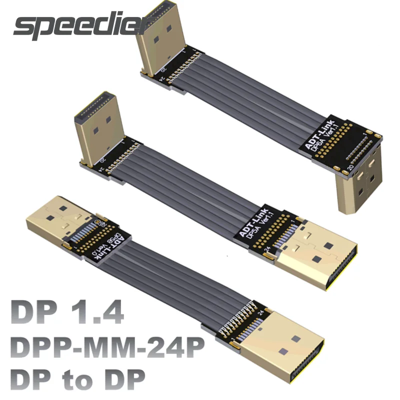 DisplayPort-V1.4 리본 연장 케이블, Male-Male 플랫 EMI 차폐 FPC 케이블 DP-DP 1.4 GPU 익스텐더 용 90 도 커넥터