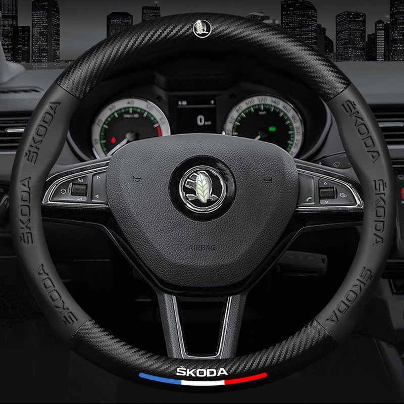 Carbon Fiber Leather Car Steering Wheel Cover For Skoda Octavia A7