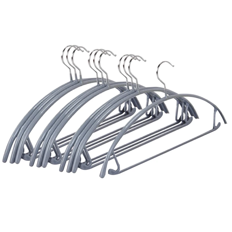 

Silver No Shoulder Bumps Non-Slip Hanger T-Shirt Hanger Suit Hanger With Pants Bar Pack Of 10