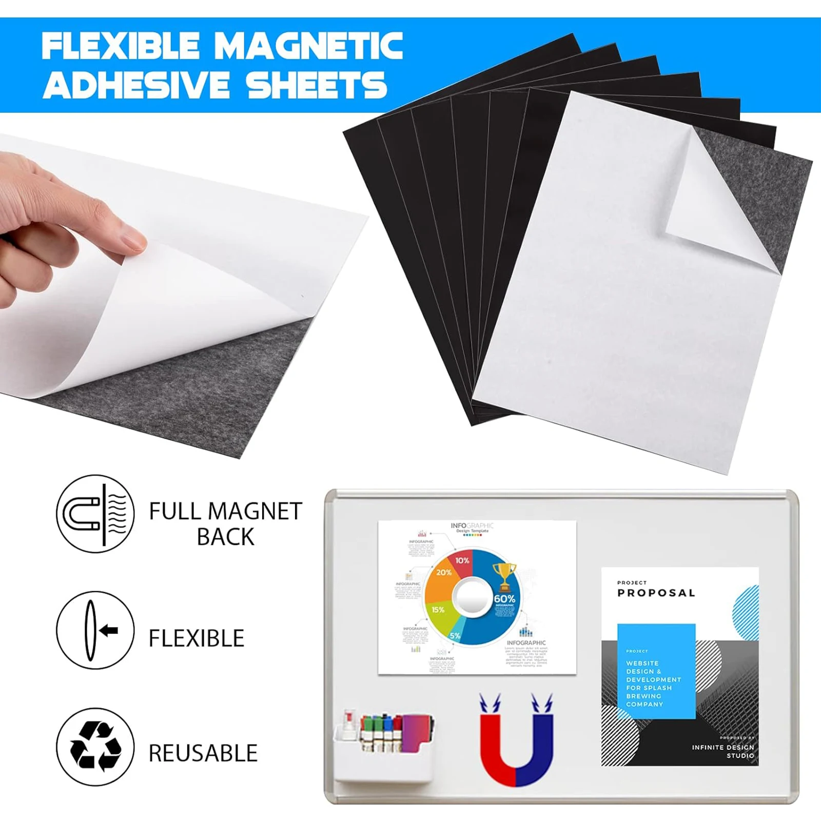 HUSPoll5-Feuilles Magnétiques Adhésives avec Support Adhésif, Feuilles Magnétiques Flexibles, 16Mil, 0.04mm, 4R, A4in