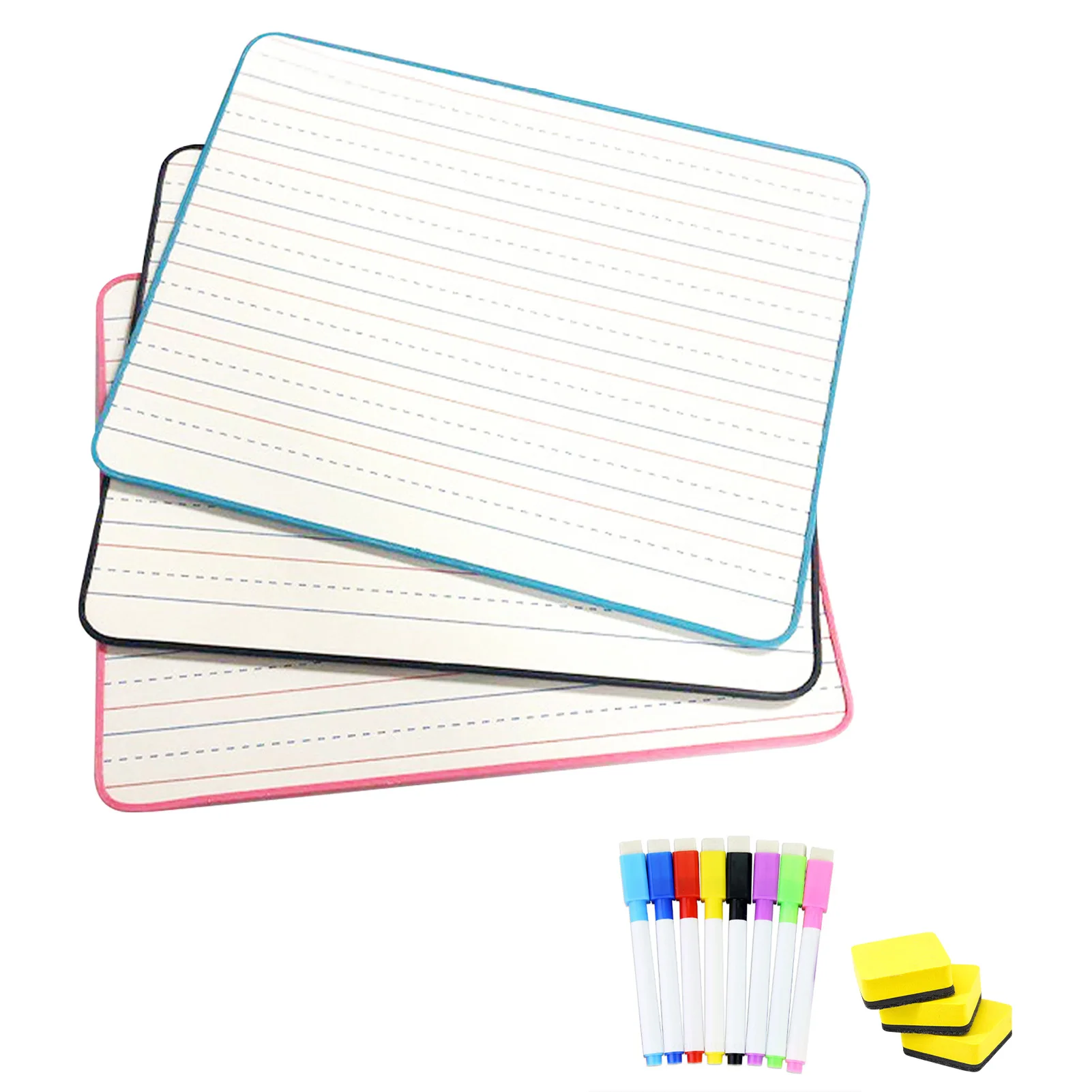 

3pcs/set Home School Double Sided Student With Markers Eraser Small Lined For Kids Portable Learning Dry Erase Board Easy Use