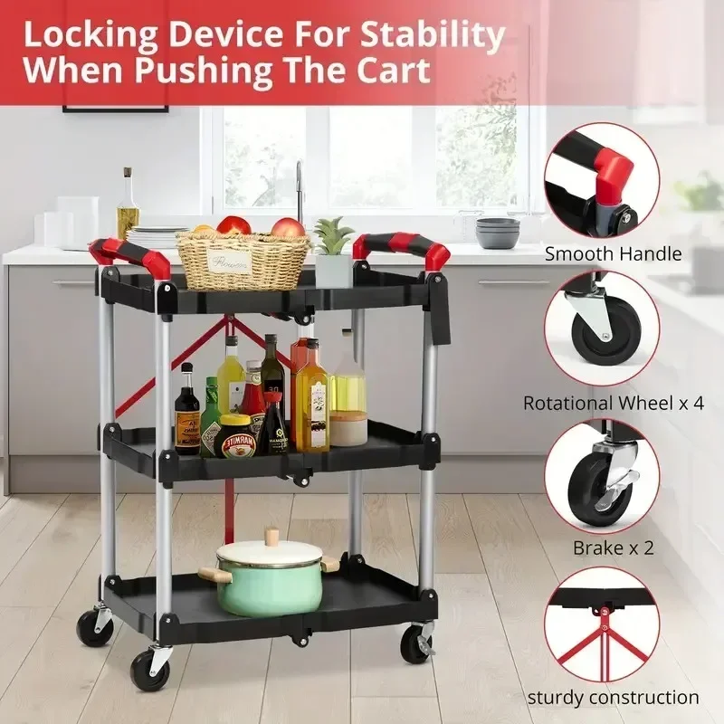 Folding Rolling Utility Cart Movable Storage Shelf Organizer for Kitchen and Bathroom Slim Gap Serving Cart