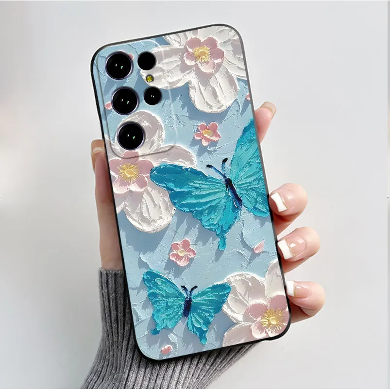 Cute Flower Cartoon Black Silicone Phone Case - Soft, Printed Cover