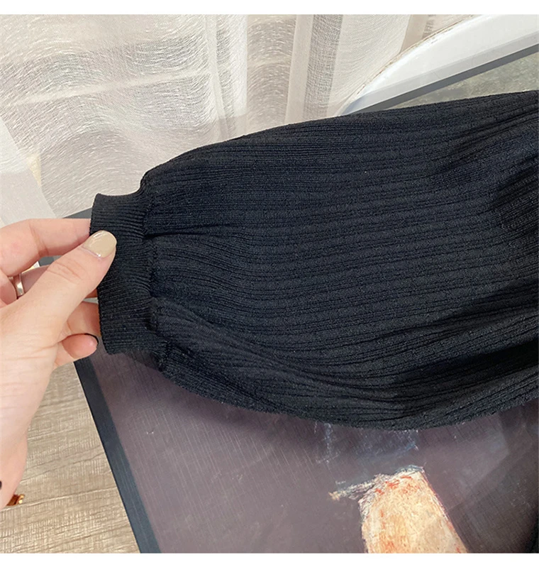 Autumn Elegant Knitted Dresses for Women Patchwork V-neck Puff Sleeve Single Breasted Midi Dress Fashion Ladies Vestidos Femme