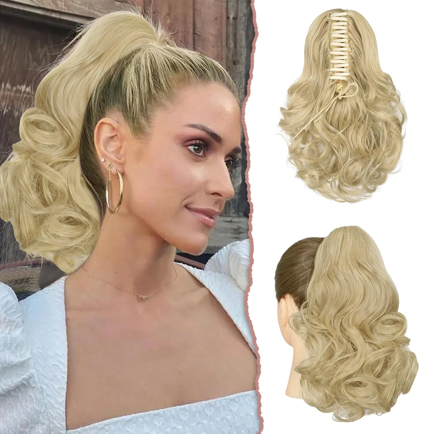 Fake Hair Extensions VIVIEIEI Synthetic Claw Clip Ponytail Hair Extensions Short Curly Natural Tail False Hair For Women Horse Tail Black Hairpiece