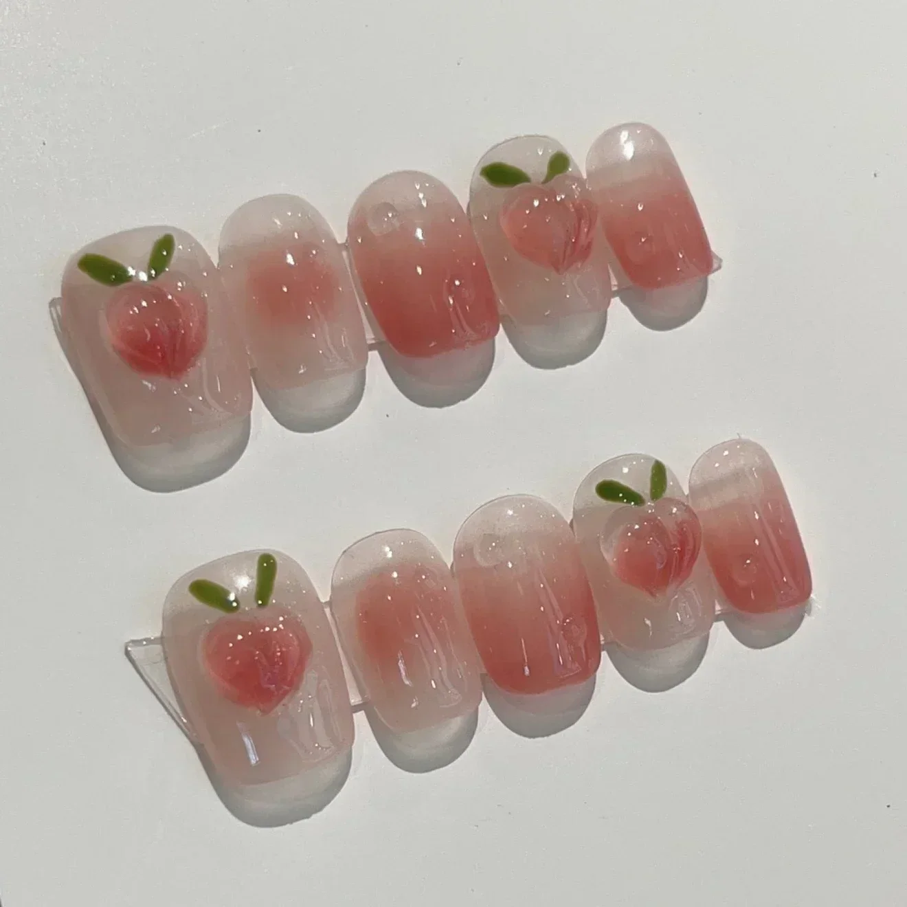 10Pcs 손톱에 짧은 수제 프레스 핑크 복숭아 가짜 손톱 웨어러블 스틱 온 손톱 전체 커버 거짓 손톱 Накладные Ногти 수제네일