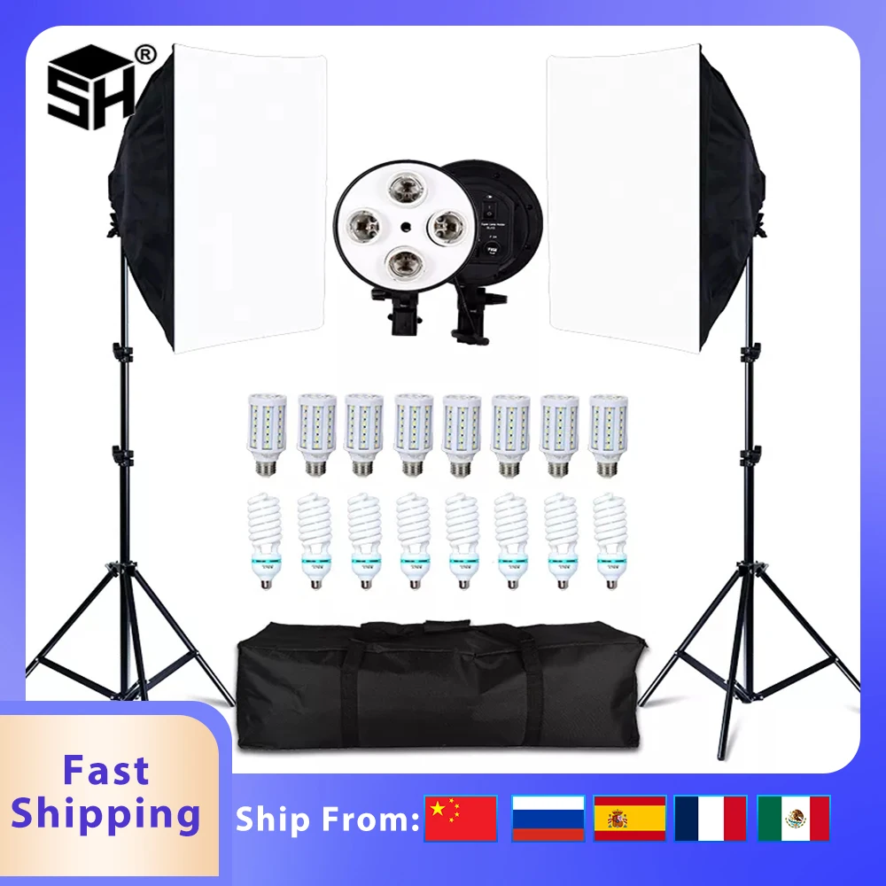 Photography Lighting Kit 50x70CM Four Lamp Holders Softbox Lightbox