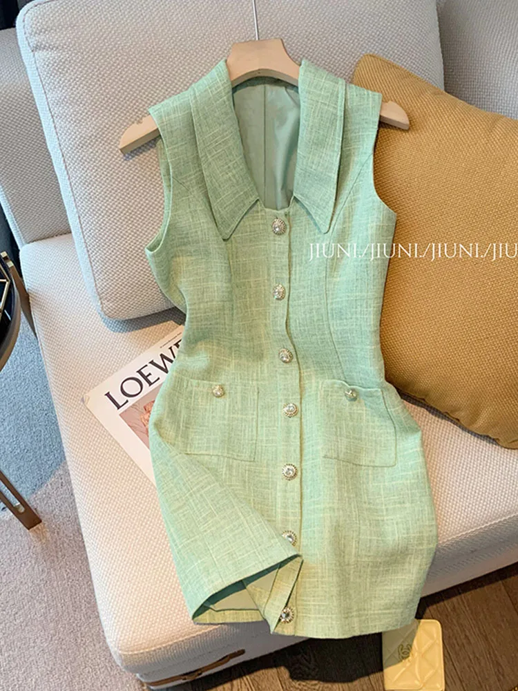 

Japanese Fashion Green Fairy Dress Fashion Polo A-Line Dress Sleeveless 2000s Aesthetic One-Piece Frocks Luxury Party Banquet