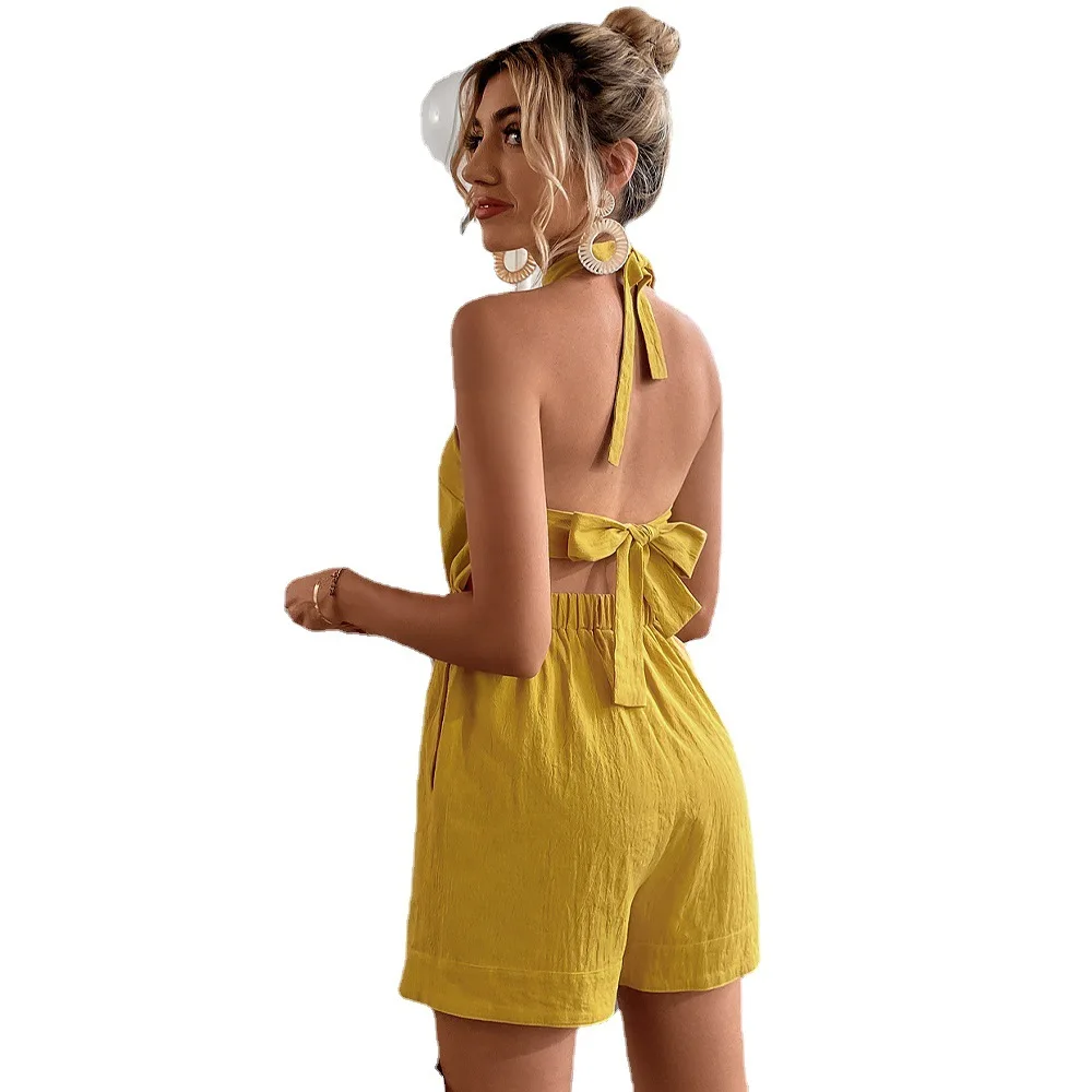 Women's Summer Jumpsuit Short Casual Halter Bandage Solid, 52% OFF