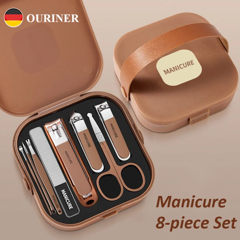 Stainless Steel Nail Clipper Set 8pcs Professional Green Nail Tools Manicure Set Travel Grooming Kit Personal Care Kit