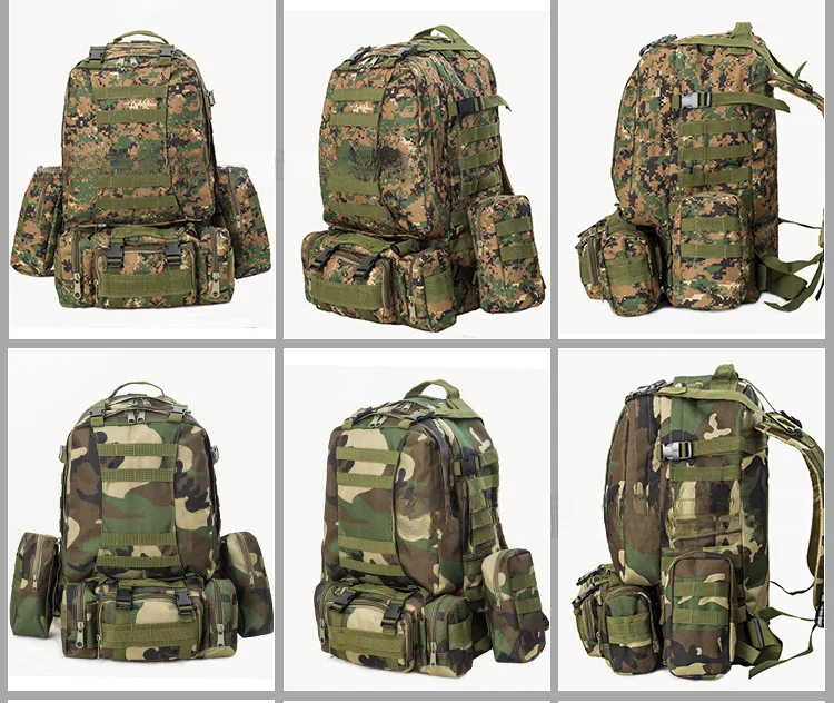 Durable 55L men's and women's camouflage mountaineering bag, outdoor high-capacity backpack combination backpack, hiking travel and cycling bag_voghion.com