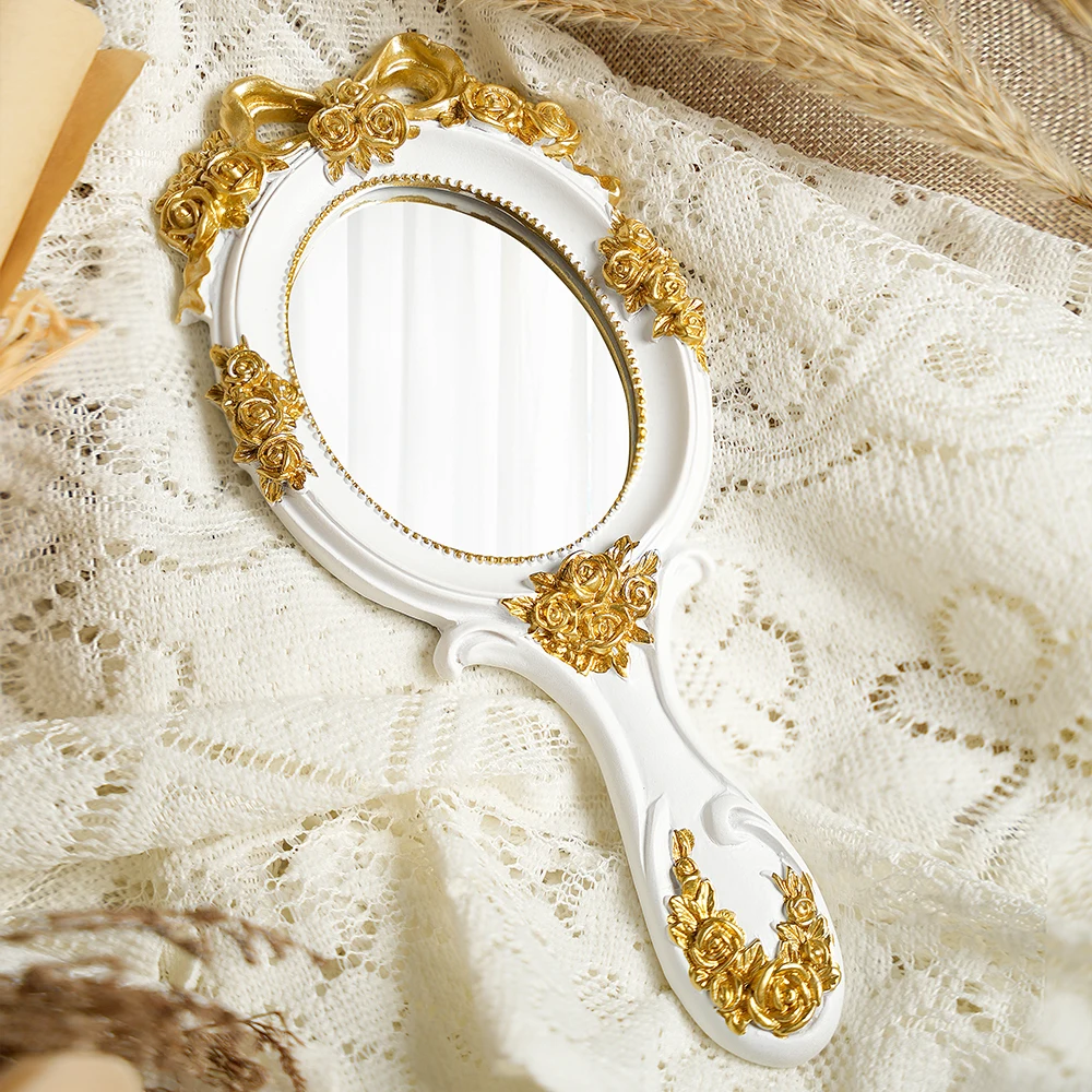 Makeup mirror vintage baroque princess makeup mirror beauty salon lolita creative retro handle