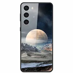 Premium Tempered Glass Case with Space - Themed Design and Enhanced Bumpers - S23 5G (Sakura Pink)