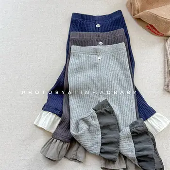 2025 Autumn New Girls Flared Trousers With Lace Children Casual Pants Cotton Baby Girl Leggings Kids Clothes
